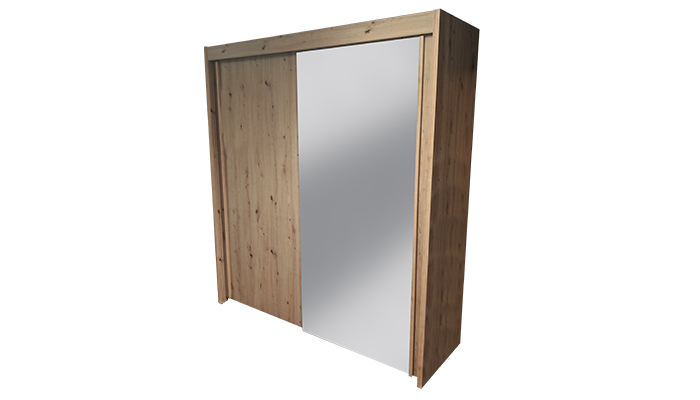 Porto 2 Metre Width 2 Door With 1 Mirror Door Sliding Robe In Artisan Oak Inc. Internal Unit